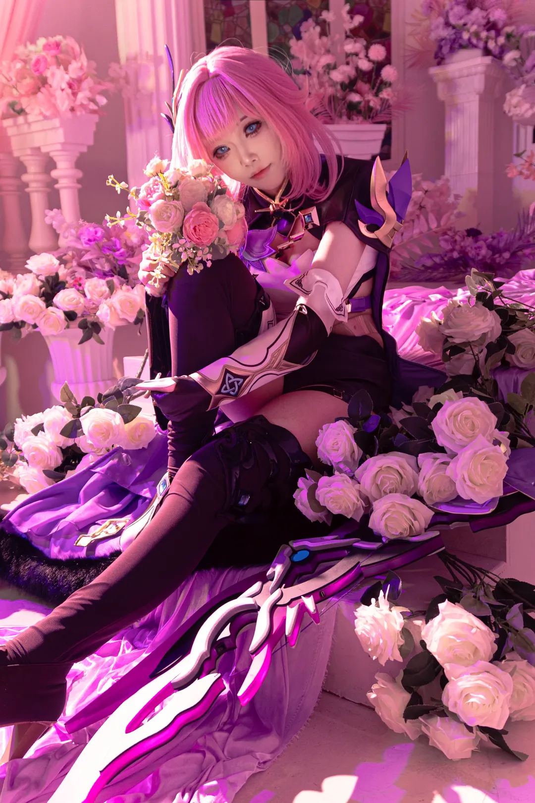 爱莉希雅cos, 崩坏3, cosplay, 粉色妖精, 过膝靴 - 第2张