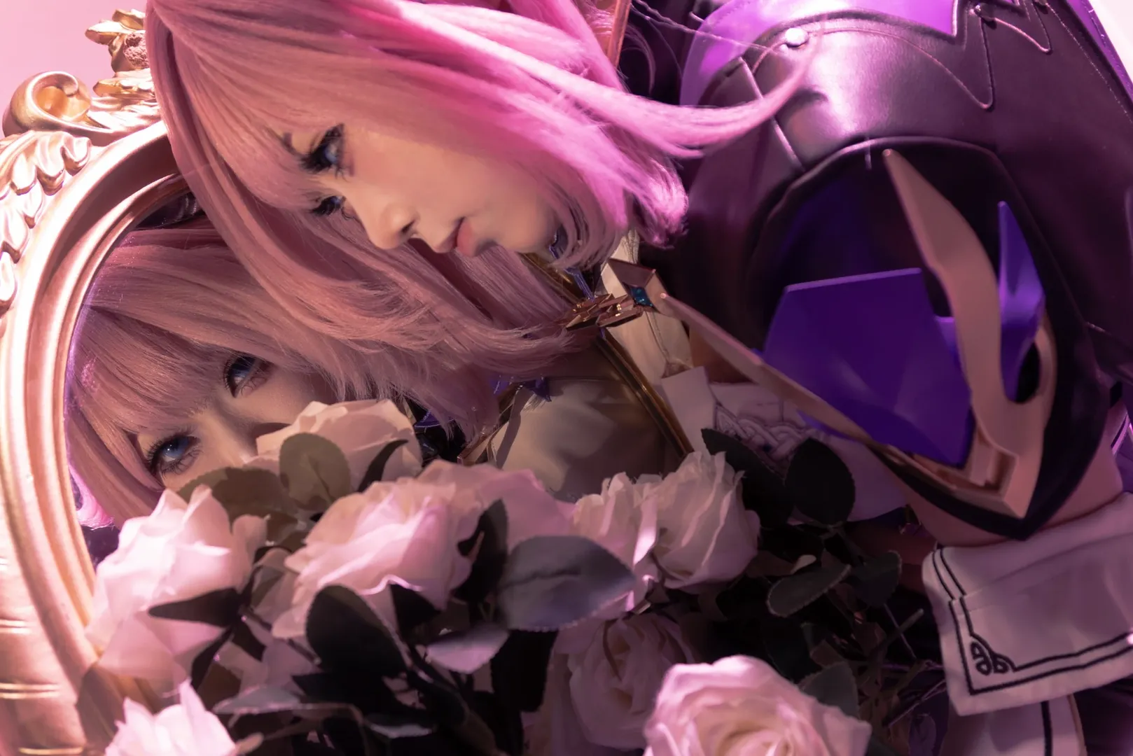 エリシア コスプレ, 崩壊 3rd, 雰囲気のある写真, 鏡面写真, ピンク系ウィッグ