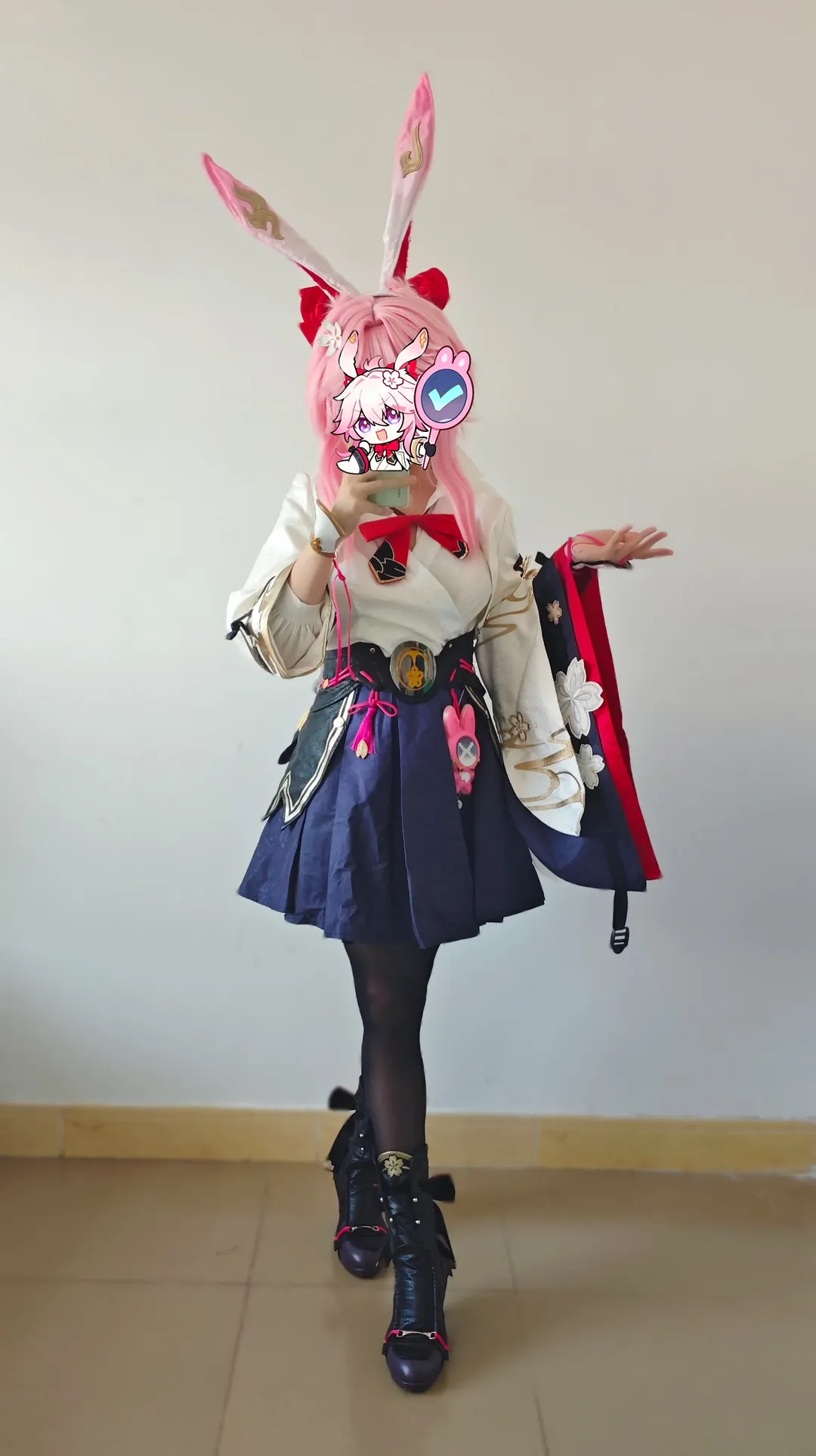 Honkai: Star Rail, Evanescia cosplay, Casual cosplay, Black tights outfit, Pink hair, rabbit ears