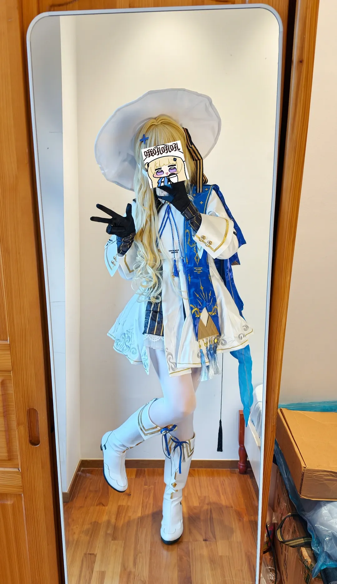 菲比cos, 二次元cosplay, 对镜自拍, 白色连裤袜, 明潮 - 第2张