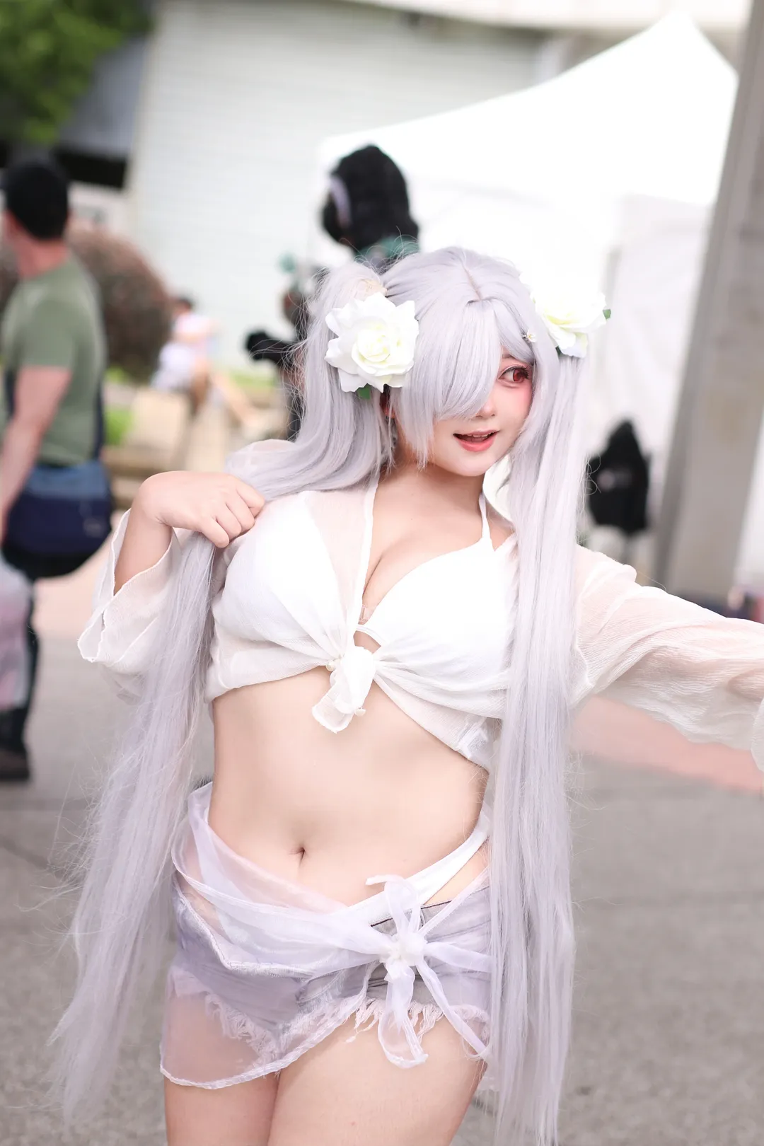 Anime convention cosplay, Swimsuit cosplay, Cinderella cosplay, GODDESS OF VICTORY: NIKKE, Silver-white twin tails
