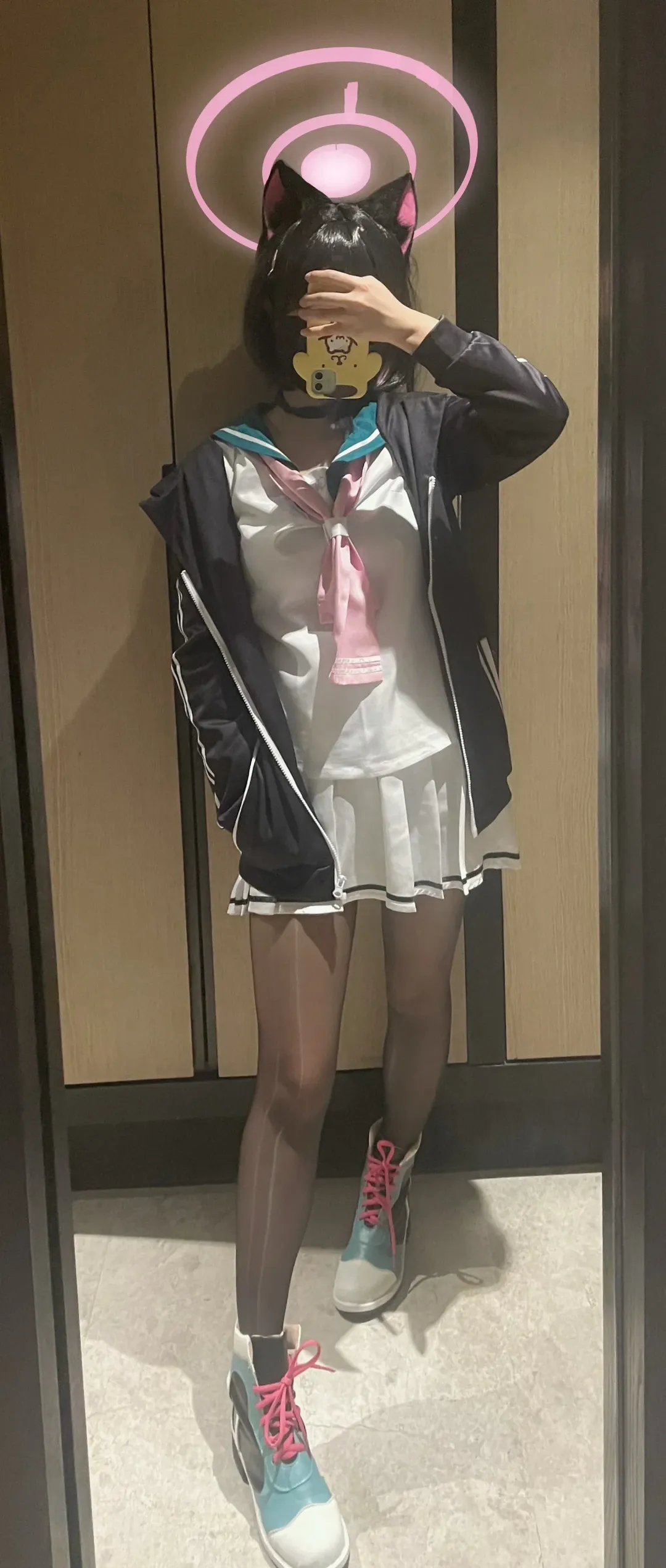 Blue Archive, Kyoyama Kazusa cosplay, Cosplay outfit, Black stockings outfit, Anime-themed cafe - Image 3