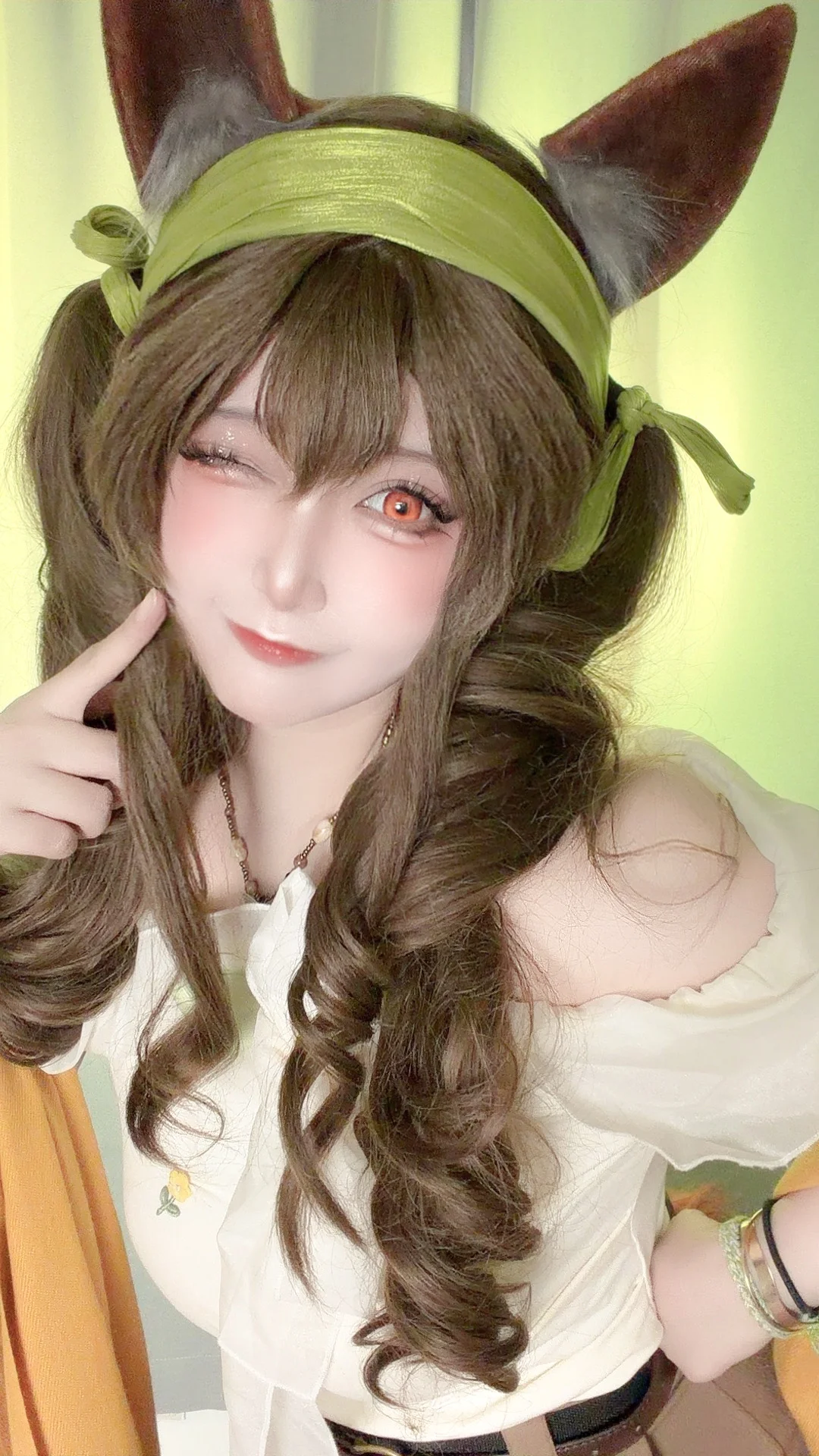 Arknights, Casual cosplay, Kemonomimi girl, Angelina cosplay, Leg garter outfit