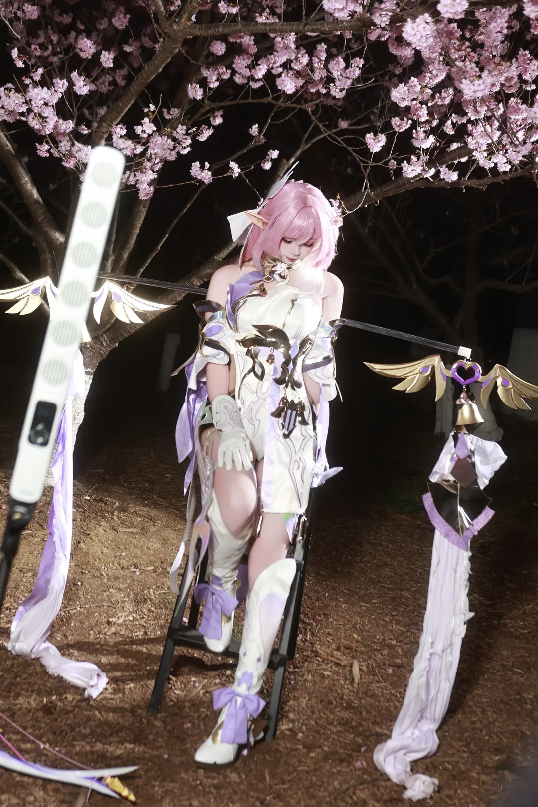 爱莉希雅cos, 崩坏3, 二次元少女, cosplay摄影, 夜樱场照 - 第1张