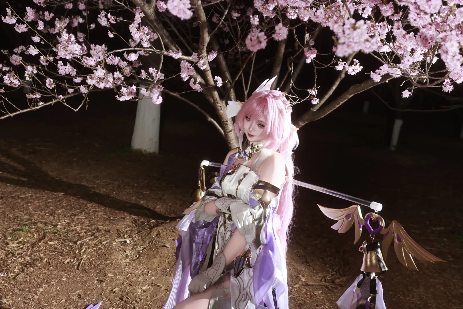 爱莉希雅cos, 崩坏3, 二次元少女, cosplay摄影, 夜樱场照 - 第2张