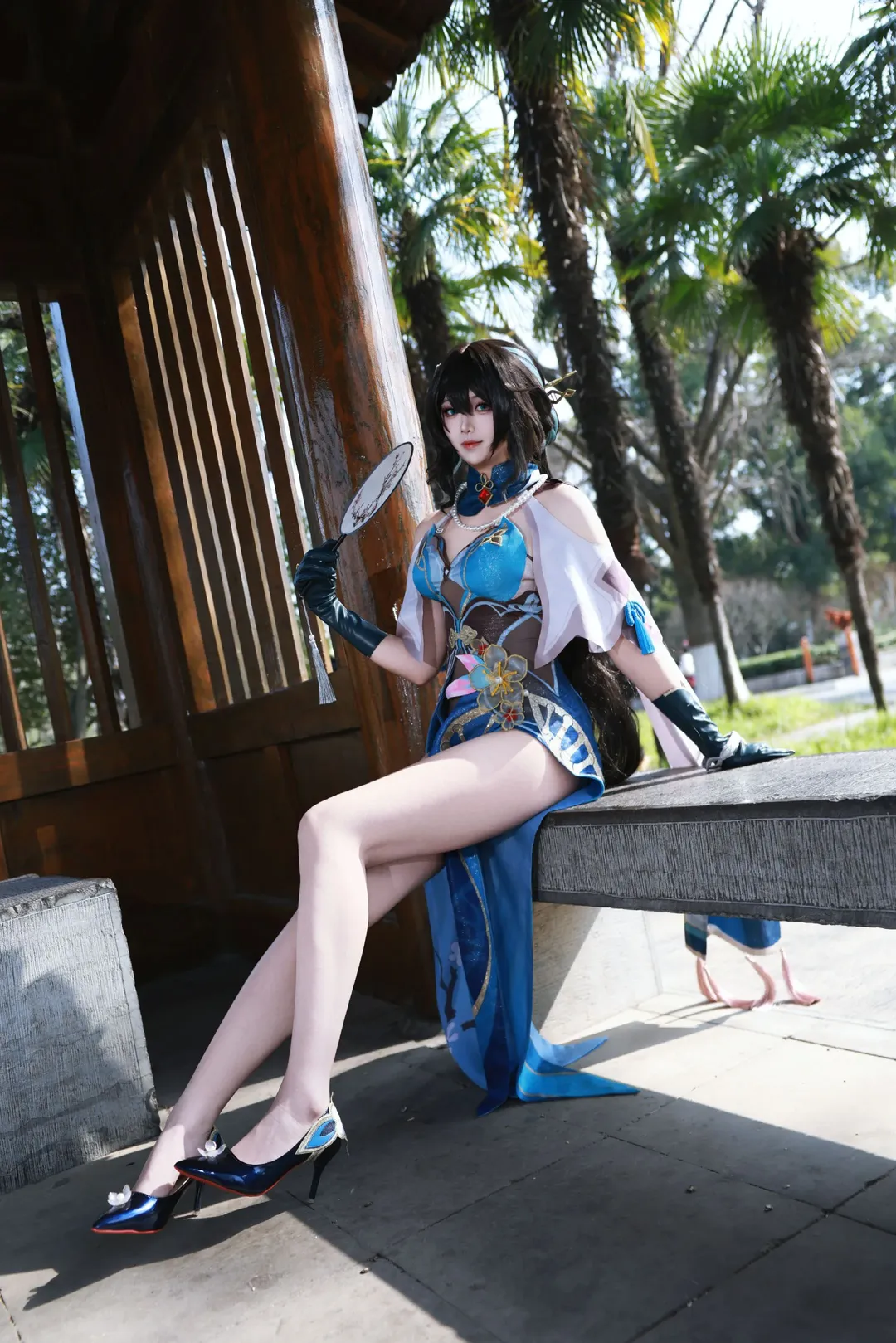 Honkai: Star Rail, Ruan Mei cosplay, Anime recreation, Cosplay photos, Courtyard photography