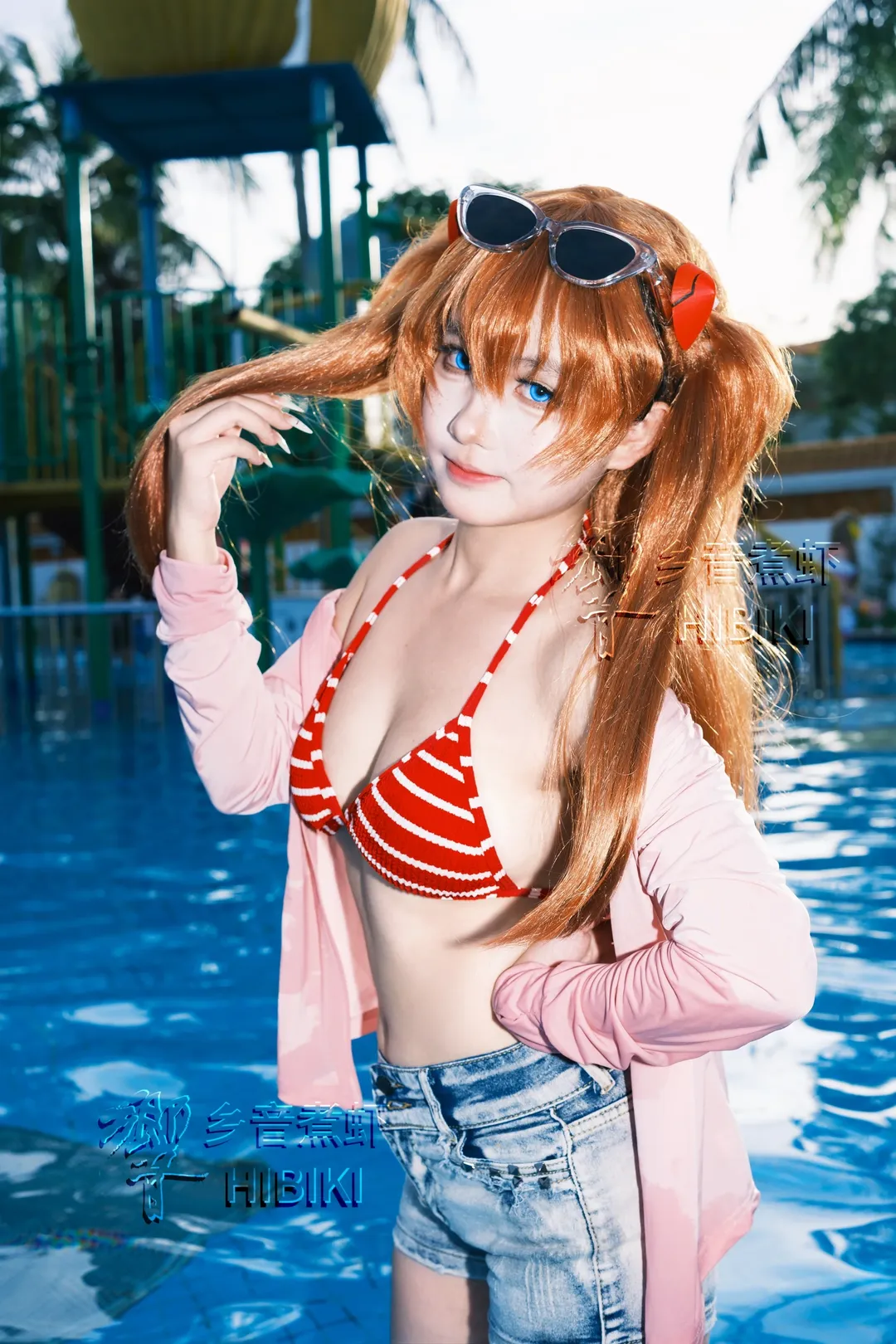泳装cos, 夏日写真, 明日香cos, 新世纪福音战士, 泳池摄影