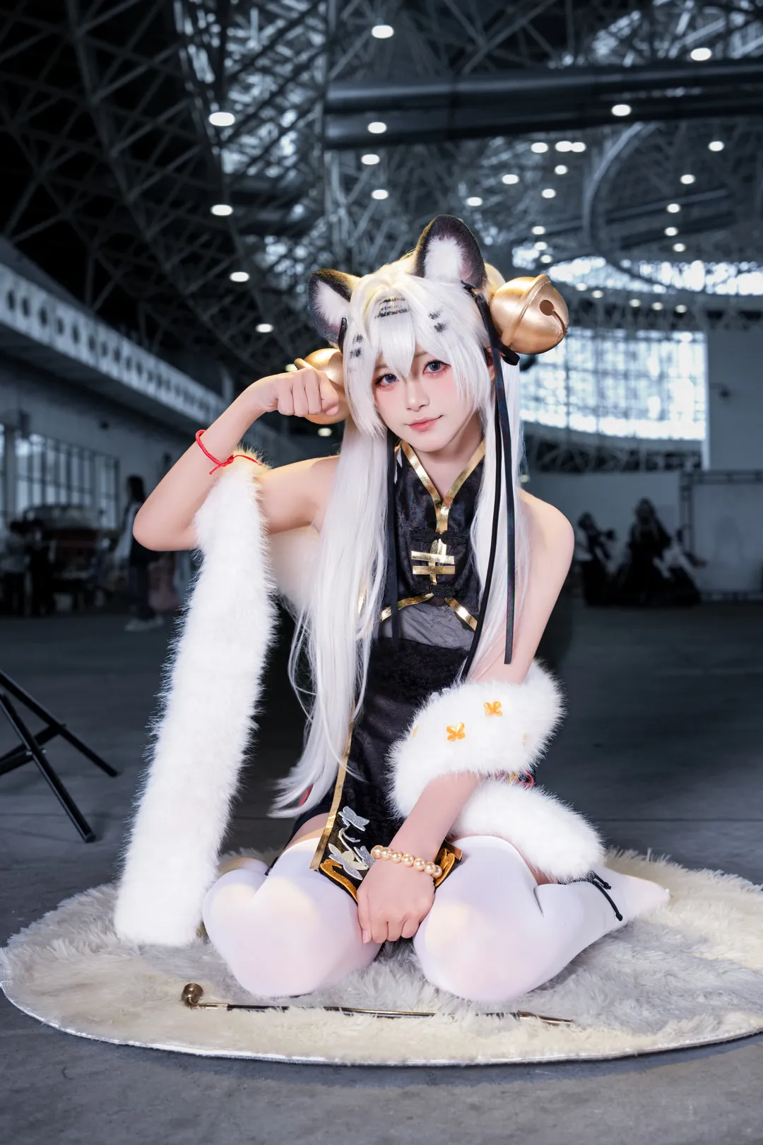 漫展场照, 国风cosplay, 兽耳cosplay, 白毛兽耳, 白色丝袜