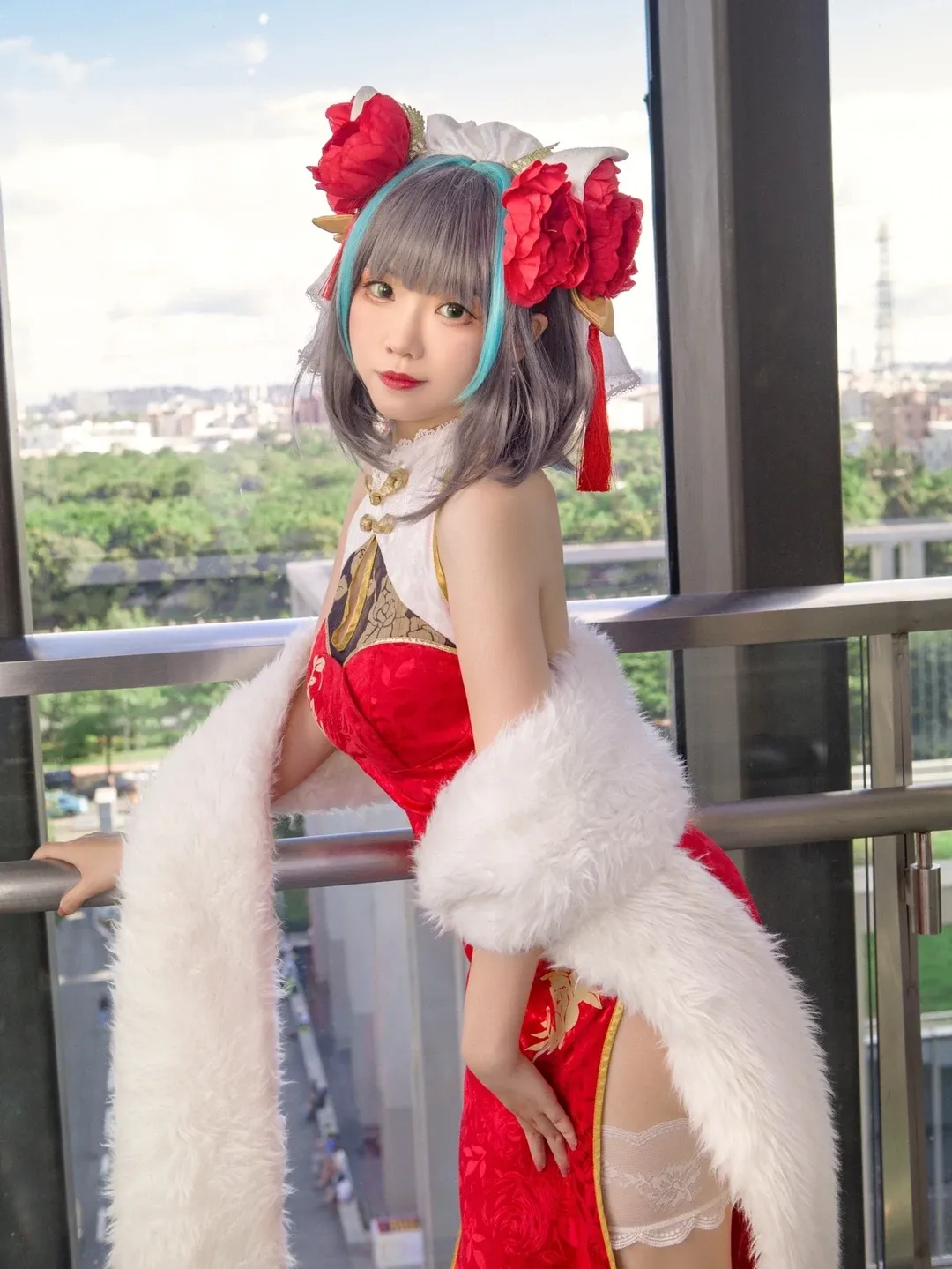 柴郡cos, 碧蓝航线, 旗袍cosplay, 白色蕾丝丝袜, 广州cpsp漫展 - 第1张