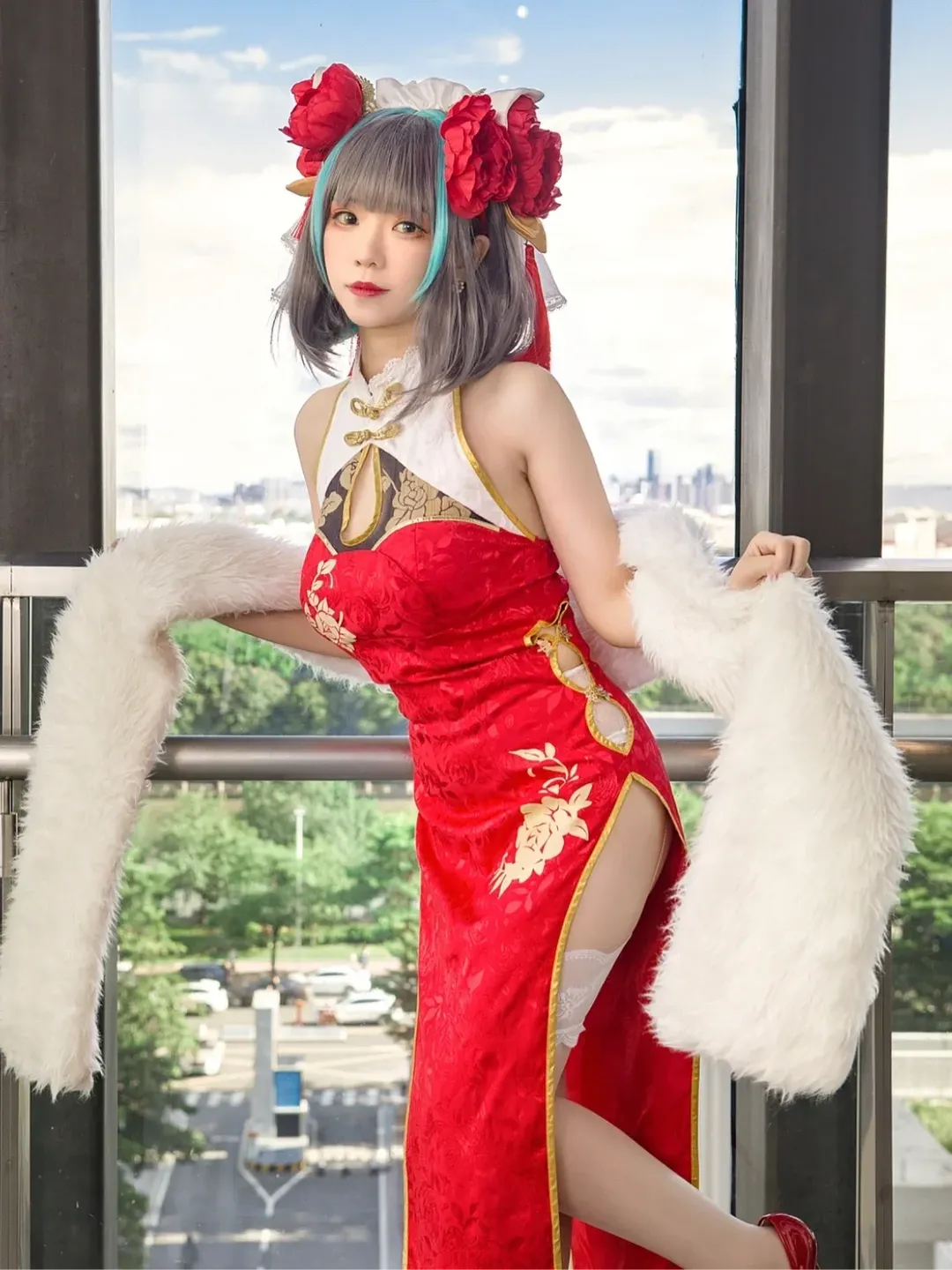 柴郡cos, 碧蓝航线, 旗袍cosplay, 白色蕾丝丝袜, 广州cpsp漫展
