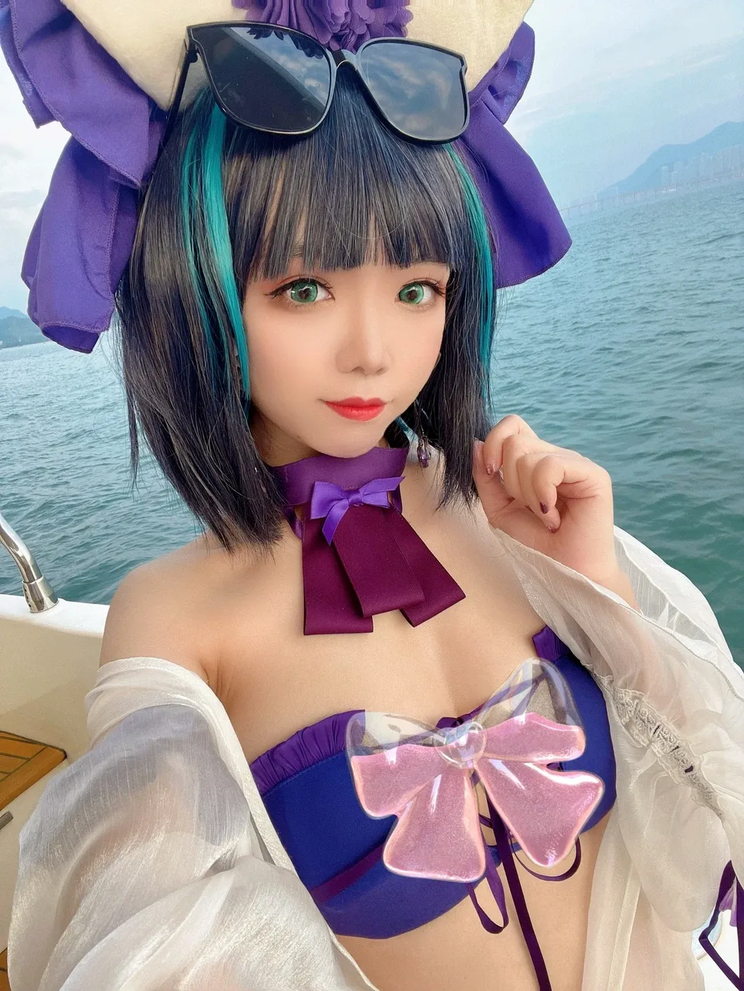 柴郡cos, 碧蓝航线, 二次元cosplay, 夏日泳装, 游艇摄影