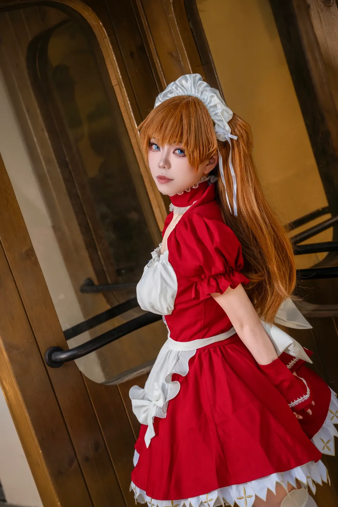 メイド服, 白ストッキング, アスカコスプレ, 新世紀エヴァンゲリオン, コスプレ撮影 - 2枚目