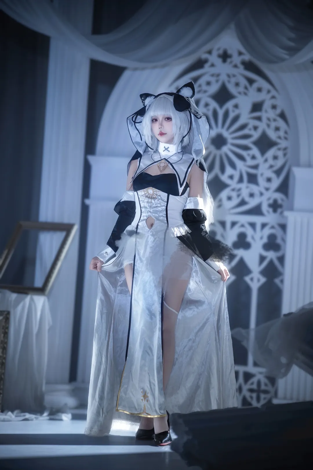 Azur Lane, Studio shoot, Nun cosplay, White garter stockings, Alvina cosplay