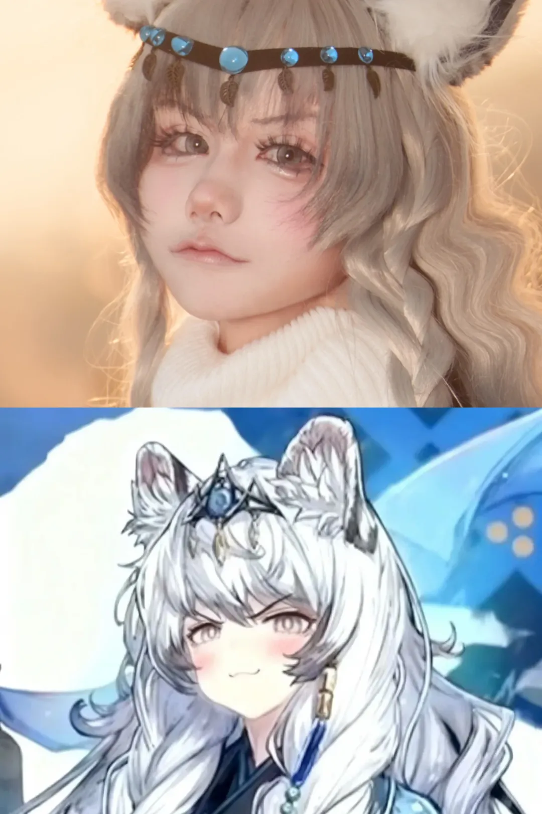 First Snow cosplay, Arknights, Cosplay photography, Kemonomimi girl, Ice and snow atmosphere