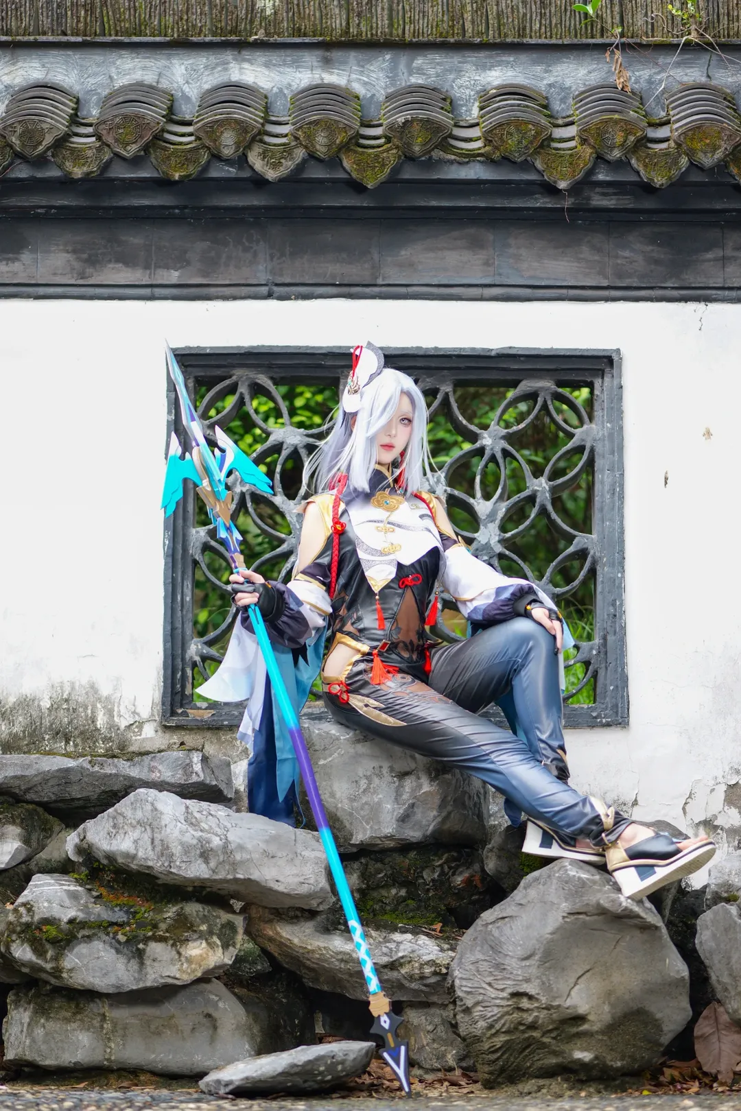 原神, 古风摄影, 中式园林, 申鹤cos, 皮裤穿搭