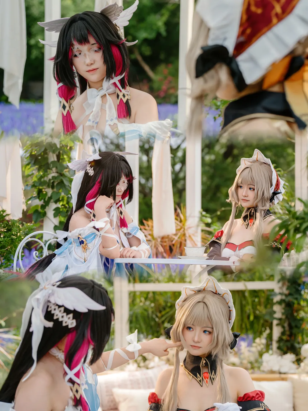 Sandrone Cosplay, Genshin Impact, Columbina Cosplay, Damselette Marionette cosplay, Outdoor garden photography - Image 1