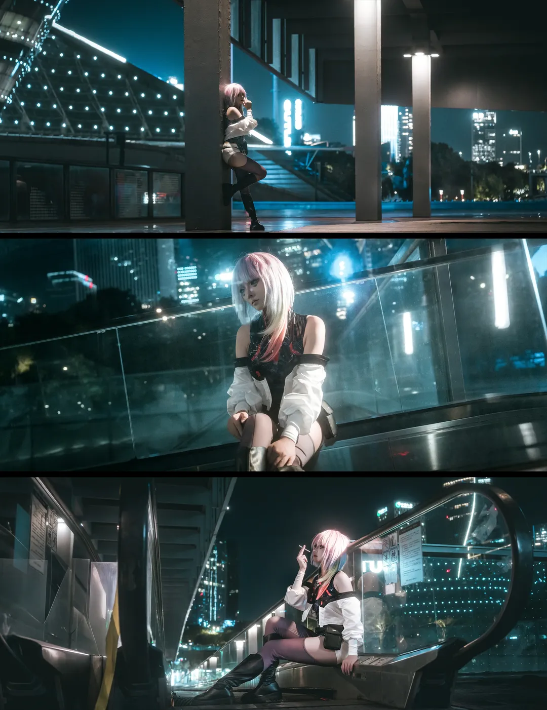 戶外人像, 露西cos, 黑絲cos, 賽博朋克邊緣行者, 賽博朋克夜景 - 第1張
