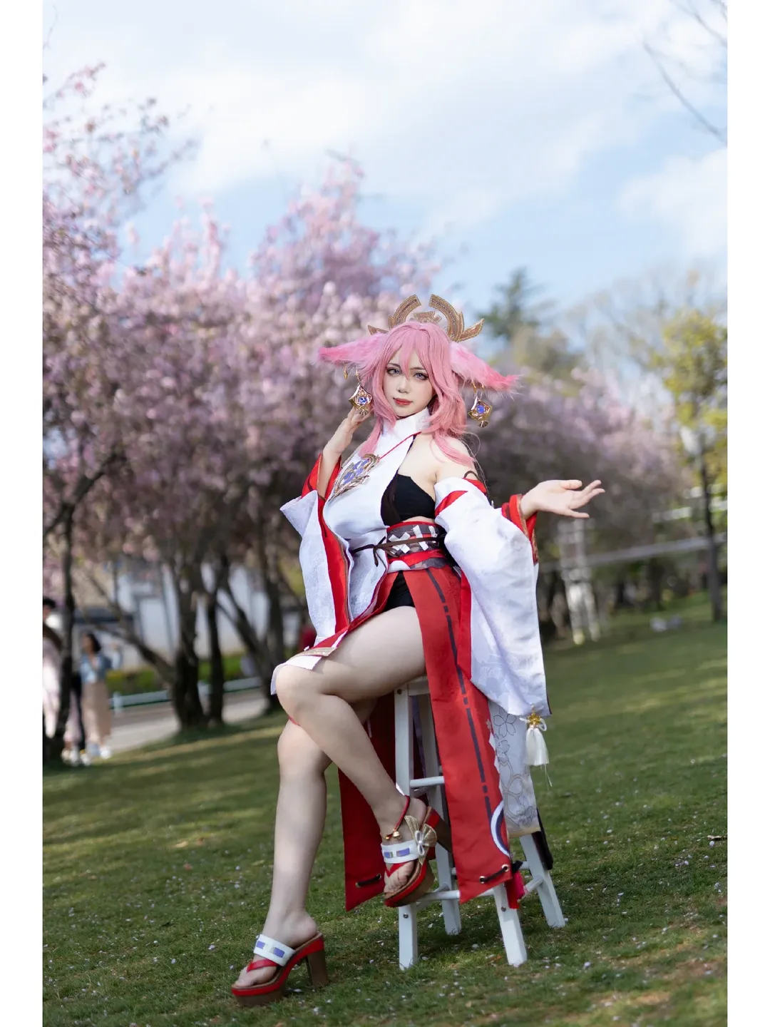 原神, Cosplay攝影, 八重神子cos, 二次元外景, 櫻花寫真