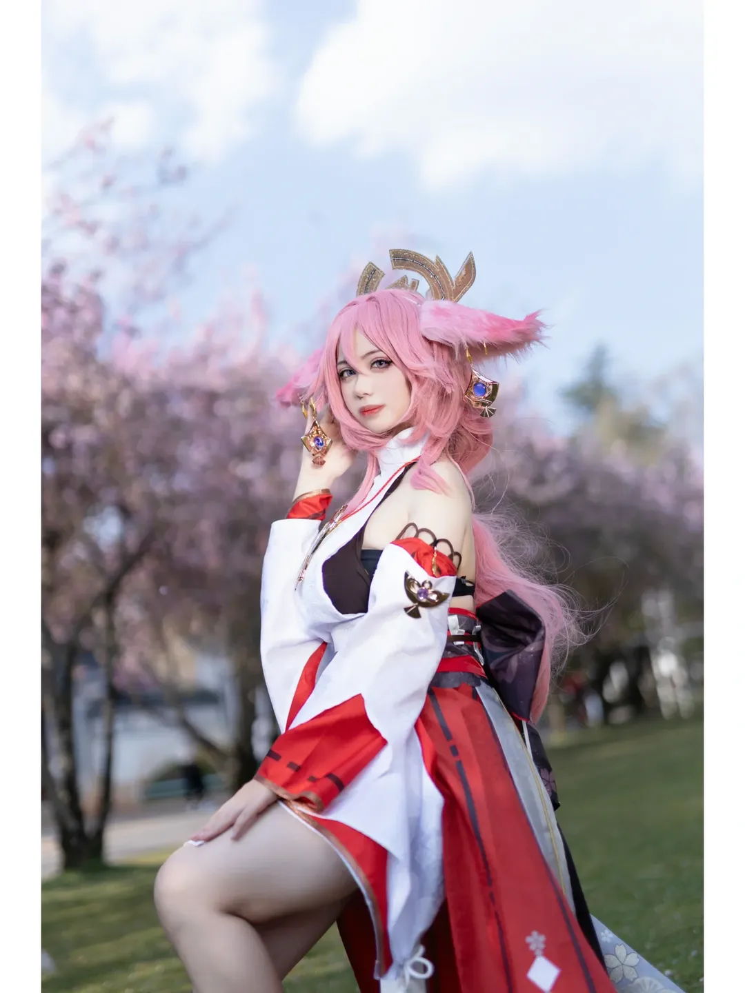 原神, Cosplay摄影, 八重神子cos, 二次元外景, 樱花写真 - 第4张