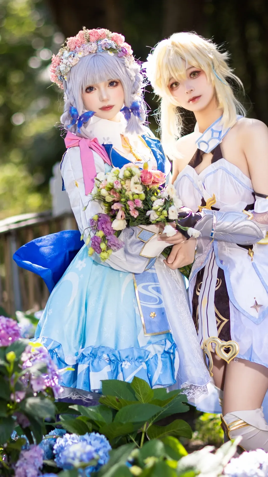 原神, 荧cos, 神里绫华cos, 白丝cosplay, 绣球花外景 - 第2张