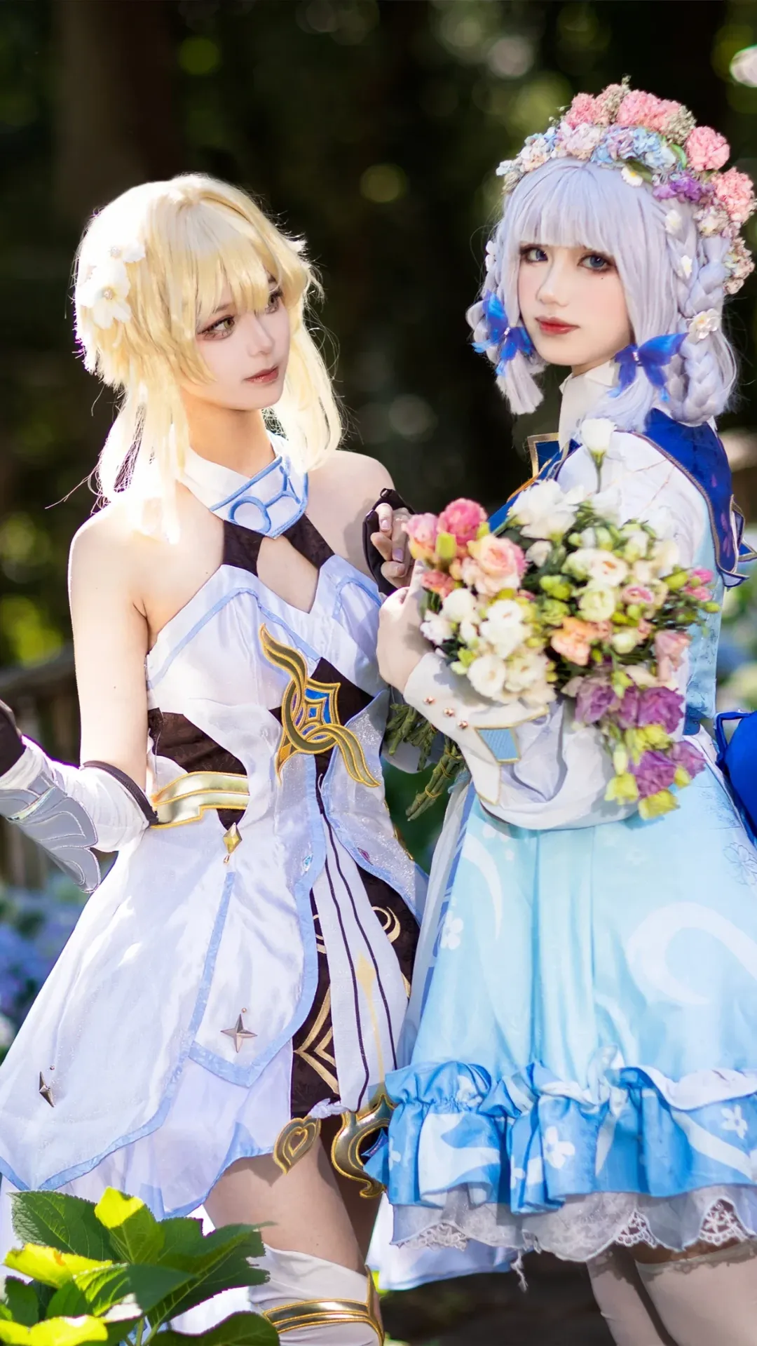 原神, 荧cos, 神里绫华cos, 白丝cosplay, 绣球花外景 - 第4张