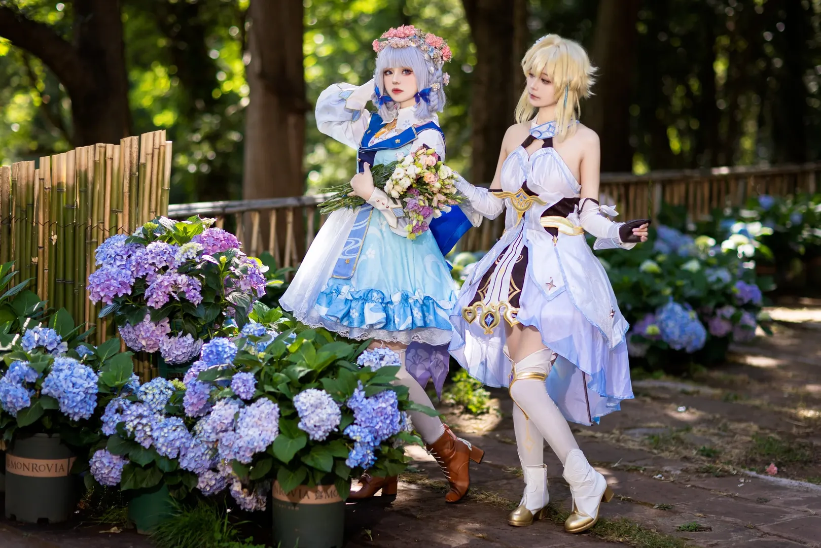 原神, 熒cos, 神裡綾華cos, 白絲cosplay, 繡球花外景
