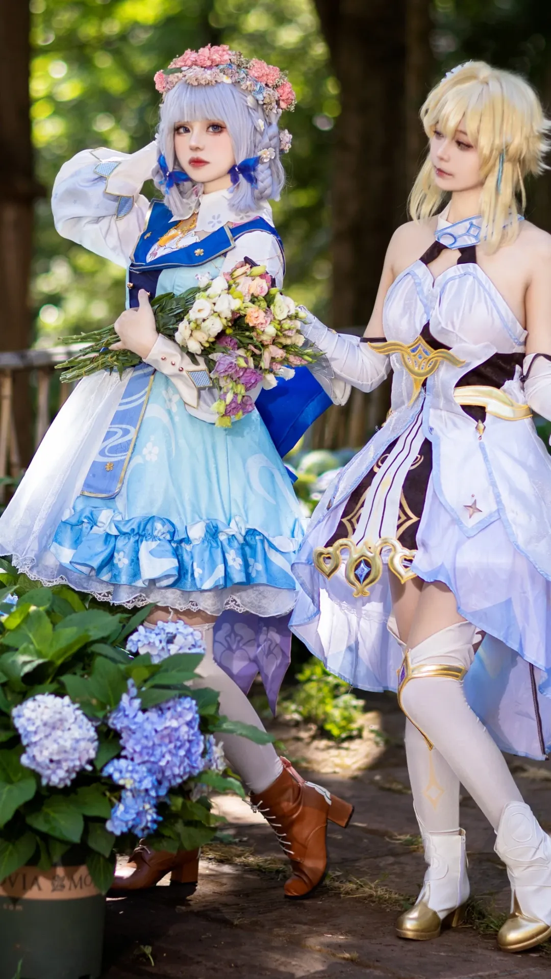 原神, 荧cos, 神里绫华cos, 白丝cosplay, 绣球花外景 - 第6张