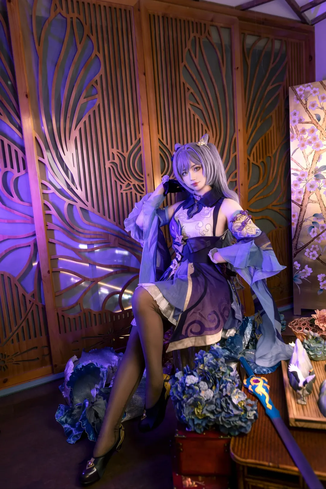 原神, cosplay, 刻晴cos, 国风摄影, 黑丝穿搭 - 第1张