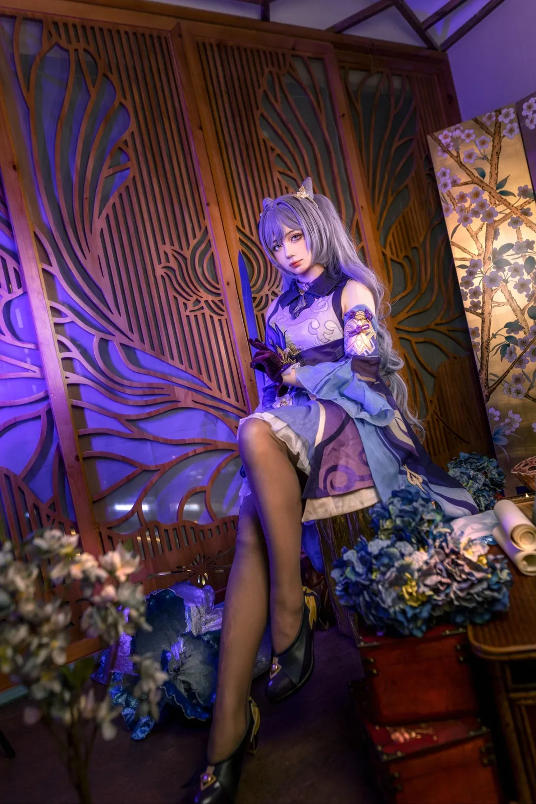 原神, cosplay, 刻晴cos, 国风摄影, 黑丝穿搭