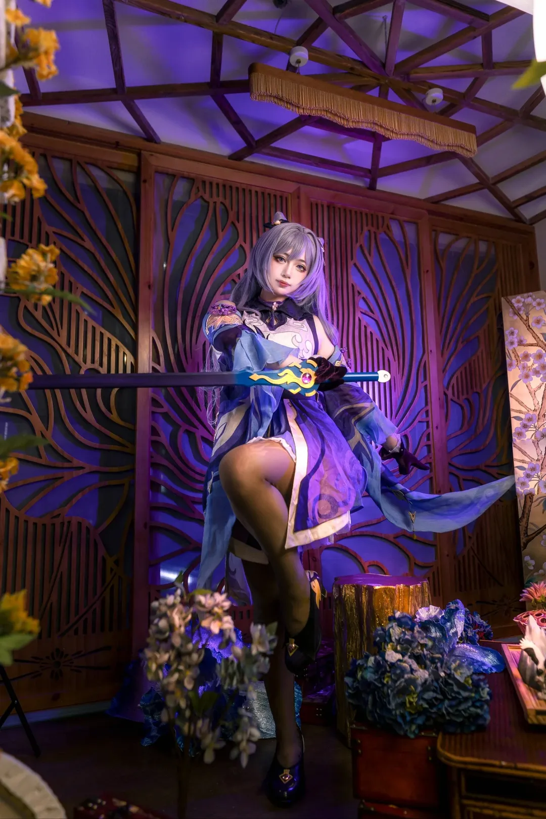 原神, 刻晴cos, cosplay分享, 黑丝穿搭, 内景棚拍