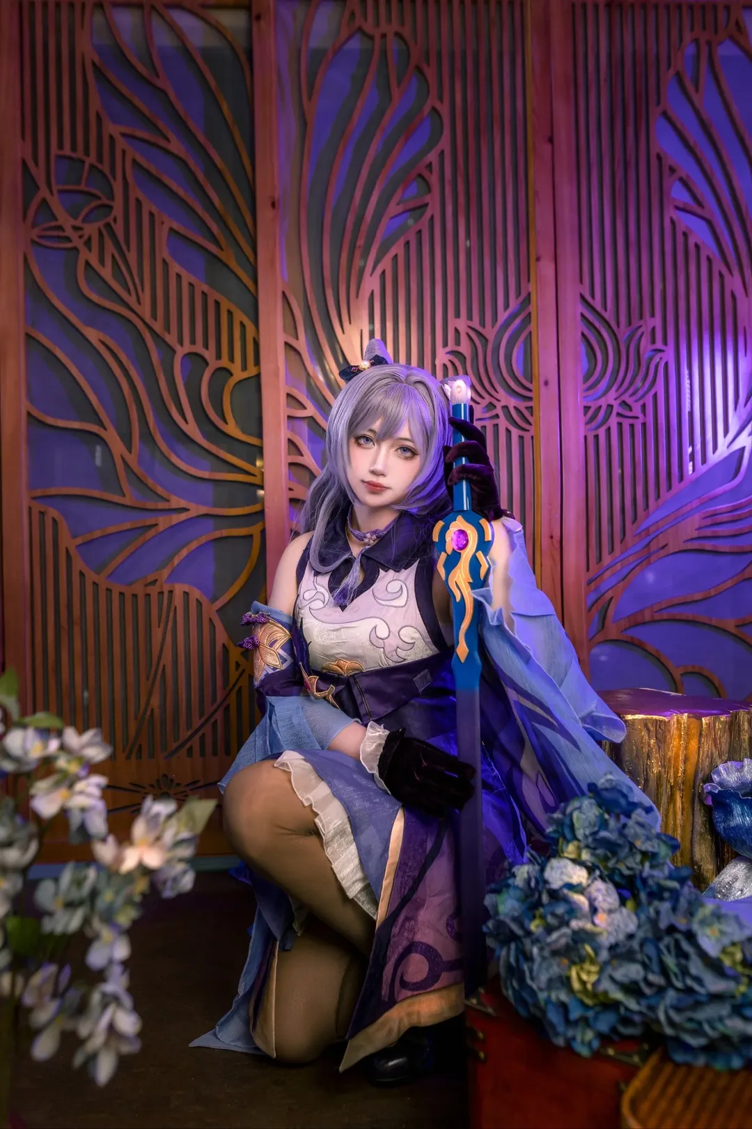 原神, 刻晴cos, cosplay分享, 黑丝穿搭, 内景棚拍 - 第2张