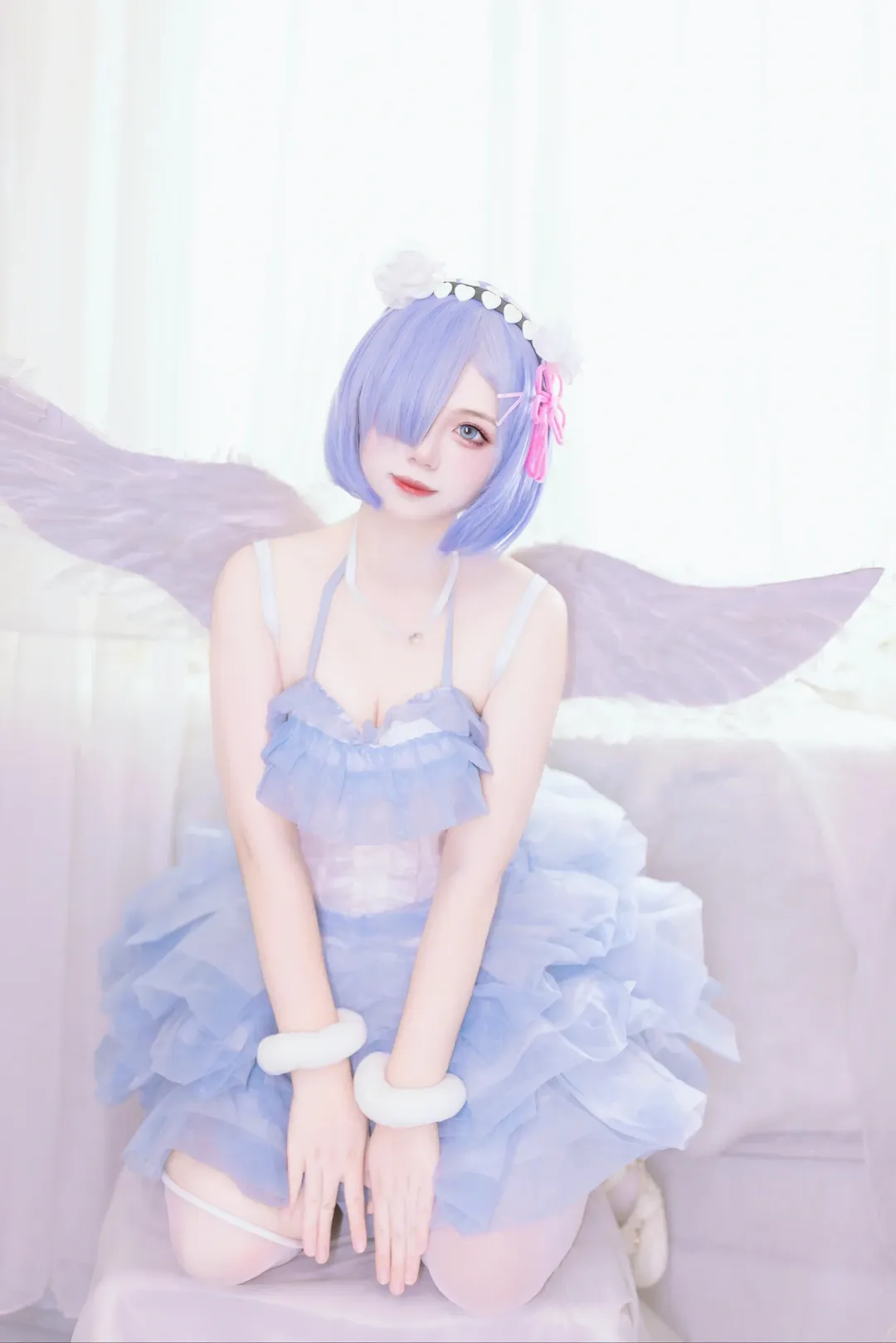 蕾姆cos, 白絲, 天使翅膀, 夢幻少女, 高曝光