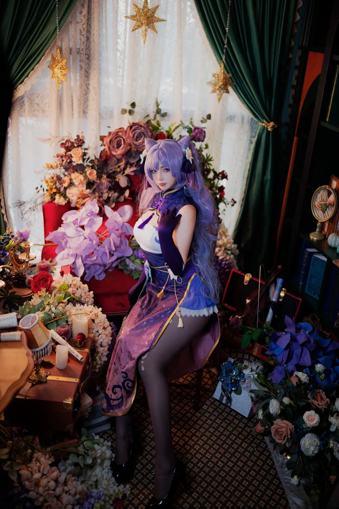 原神, 刻晴cos, 黑丝穿搭, 原神cosplay, 棚拍人像