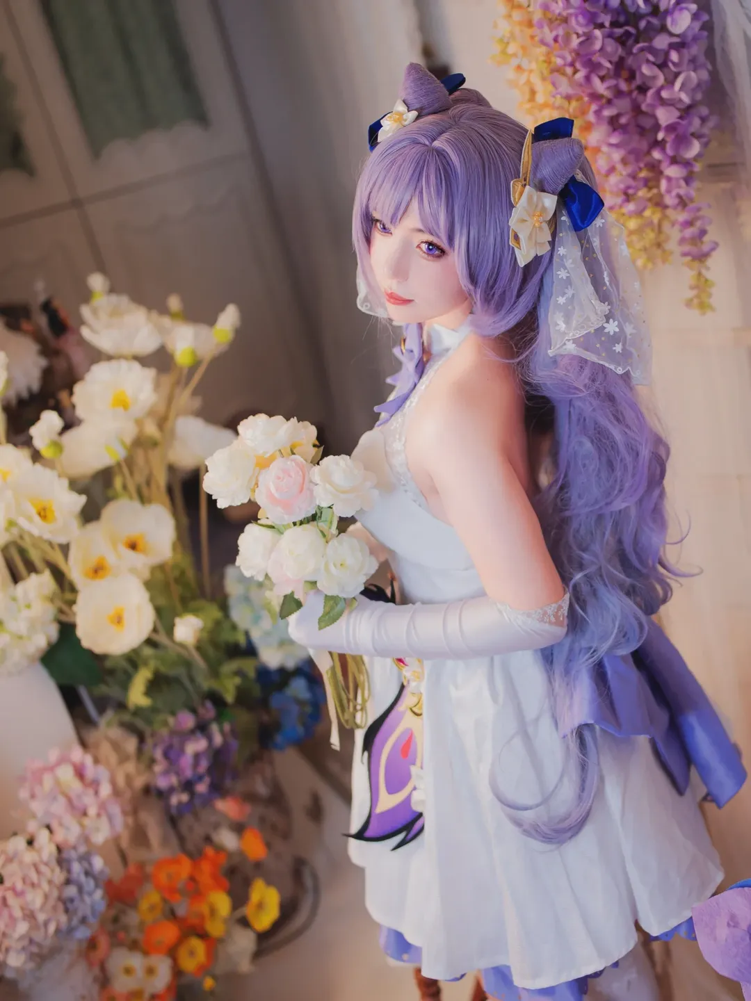 原神, 刻晴cos, 花嫁cosplay, 婚纱写真, 白色丝袜 - 第2张