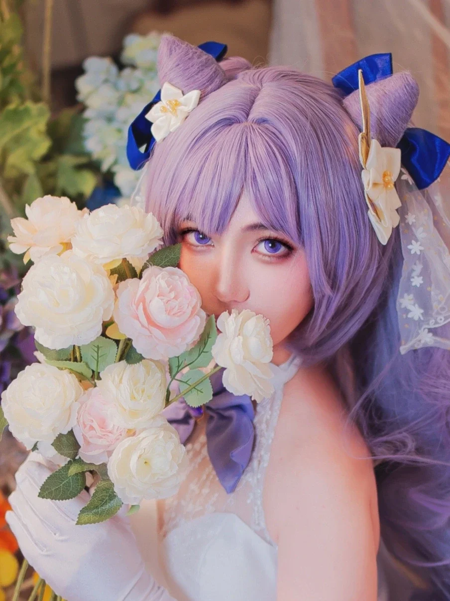 原神, 刻晴cos, 花嫁cosplay, 婚纱写真, 白色丝袜 - 第4张