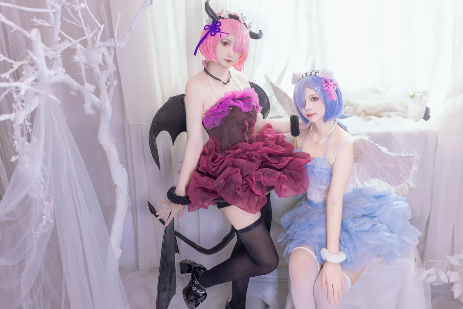 从零开始的异世界生活, 蕾姆cos, 拉姆cos, 双人cosplay, 黑丝白丝 - 第5张