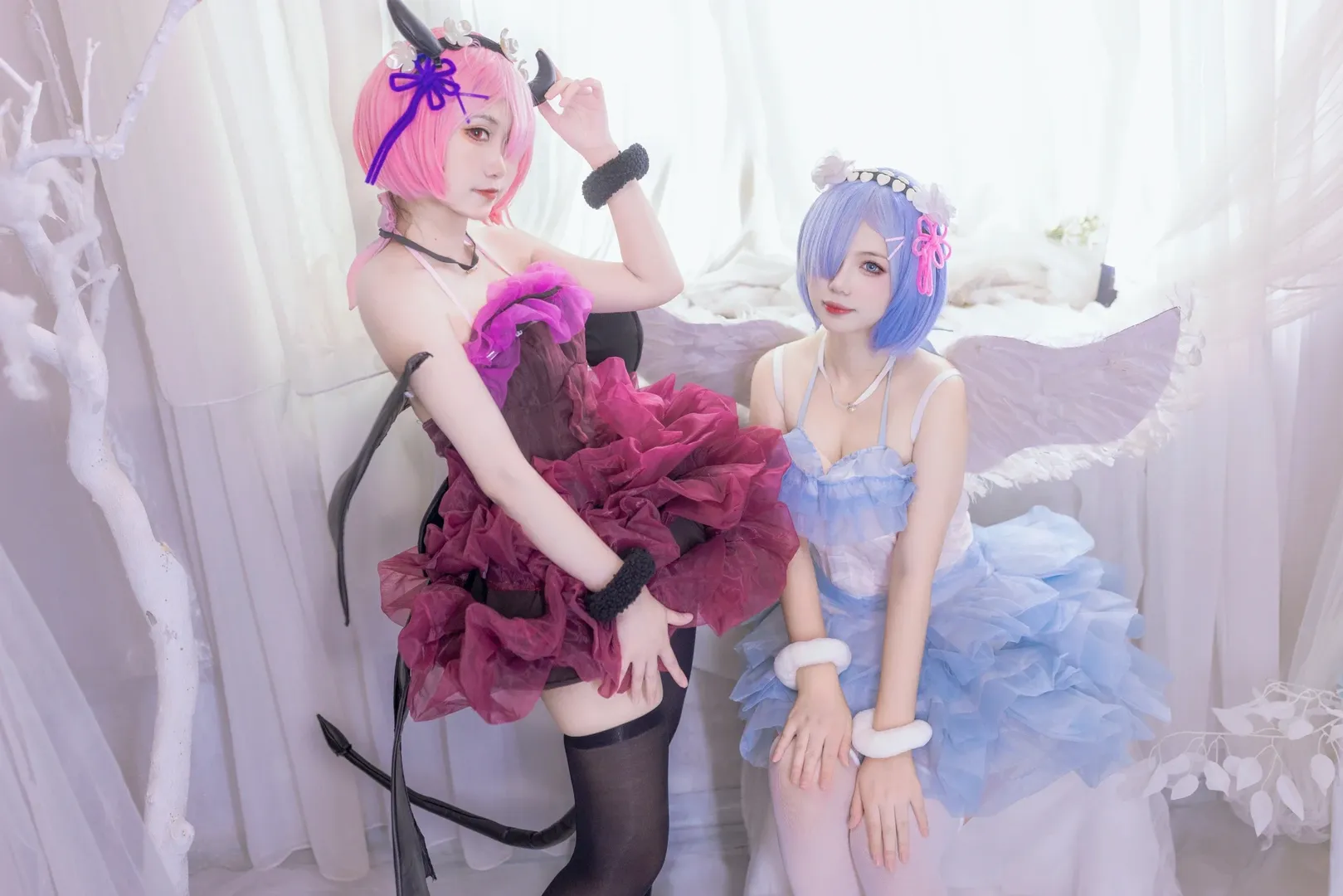 从零开始的异世界生活, 蕾姆cos, 拉姆cos, 双人cosplay, 黑丝白丝 - 第7张