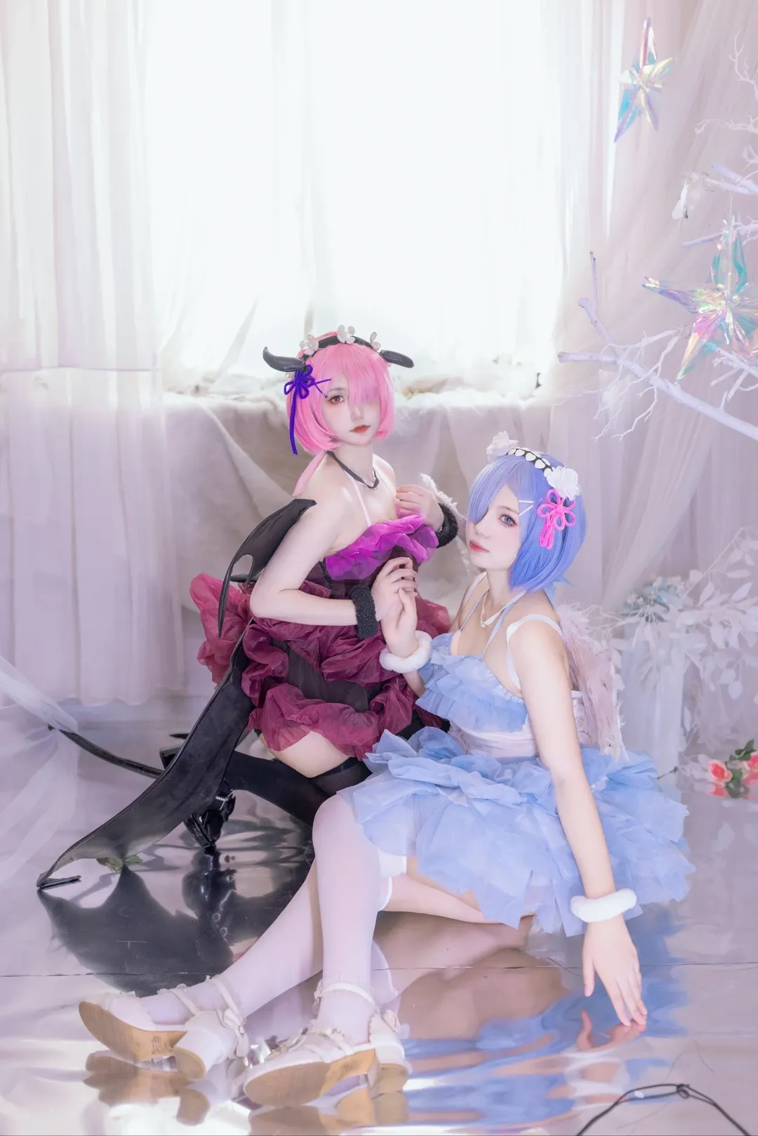 从零开始的异世界生活, 蕾姆cos, 拉姆cos, 双人cosplay, 黑丝白丝