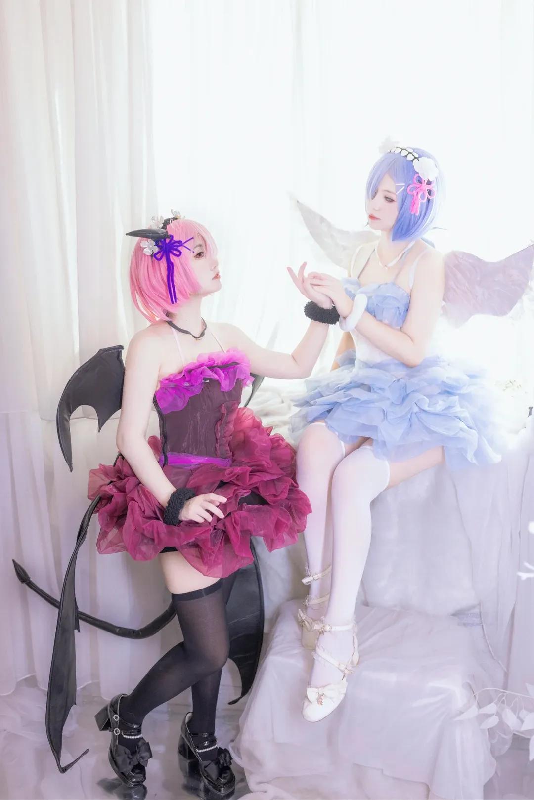 从零开始的异世界生活, 蕾姆cos, 拉姆cos, 双人cosplay, 黑丝白丝 - 第9张