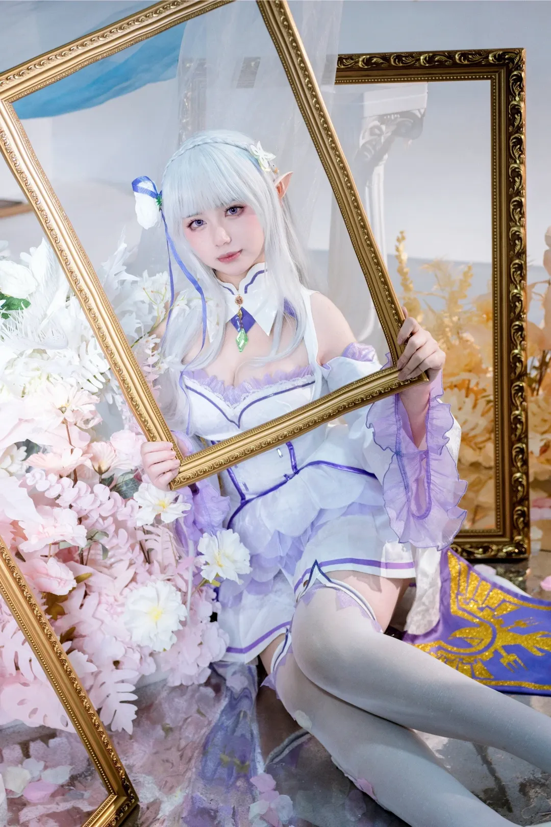 Re:ゼロから始める異世界生活, 写真共有, 白ストッキング, エミリア コスプレ, エルフ耳