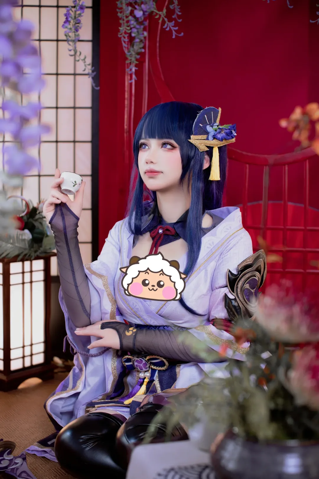 原神, 和风cosplay, 雷电将军cos, 雷电特效, 紫藤花背景 - 第5张