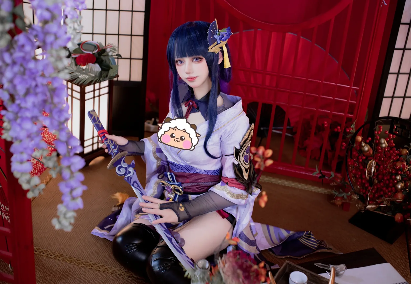 原神, 和风cosplay, 雷电将军cos, 雷电特效, 紫藤花背景 - 第6张