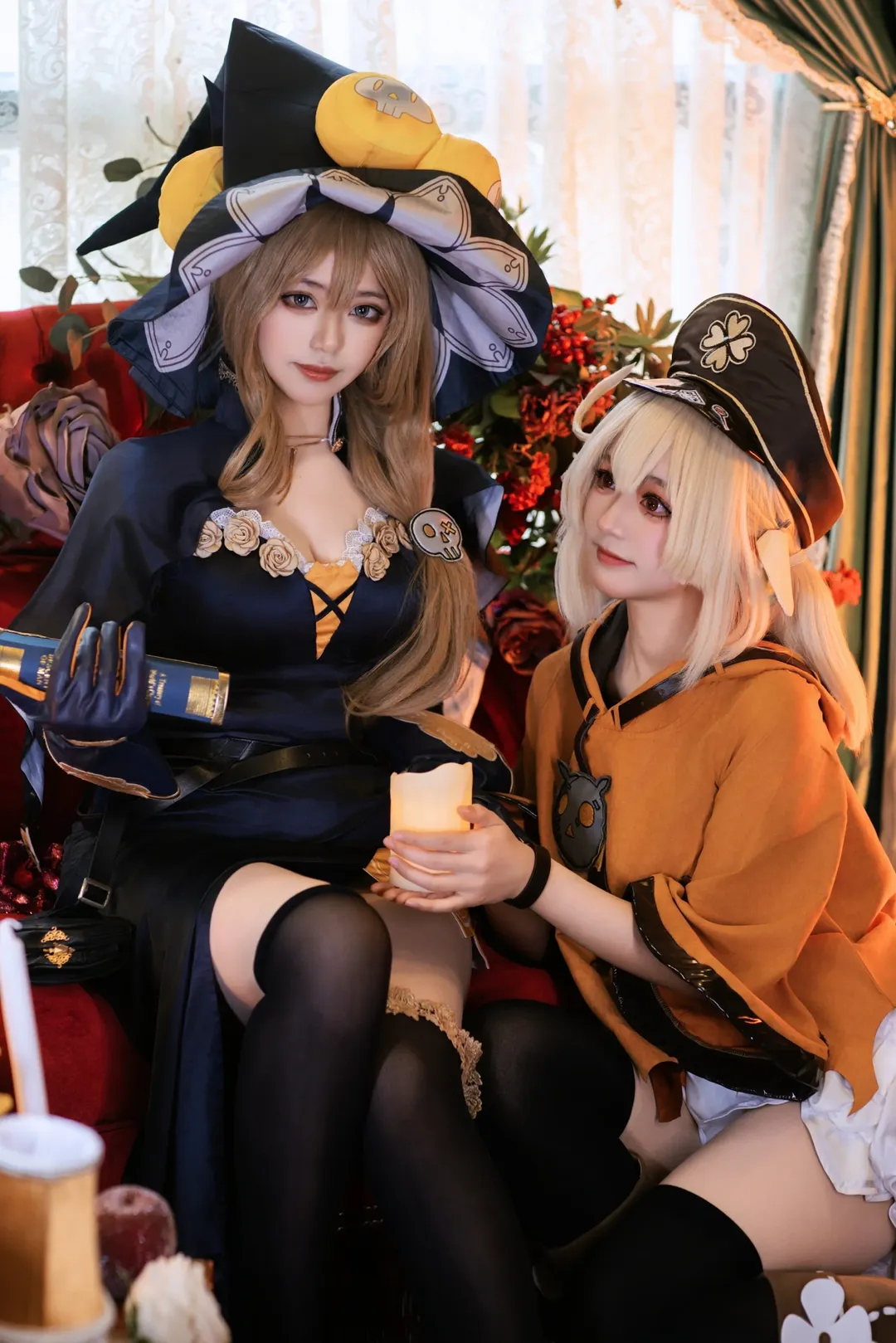 原神, 可莉cos, 丽莎cos, 黑丝穿搭, 万圣节cosplay
