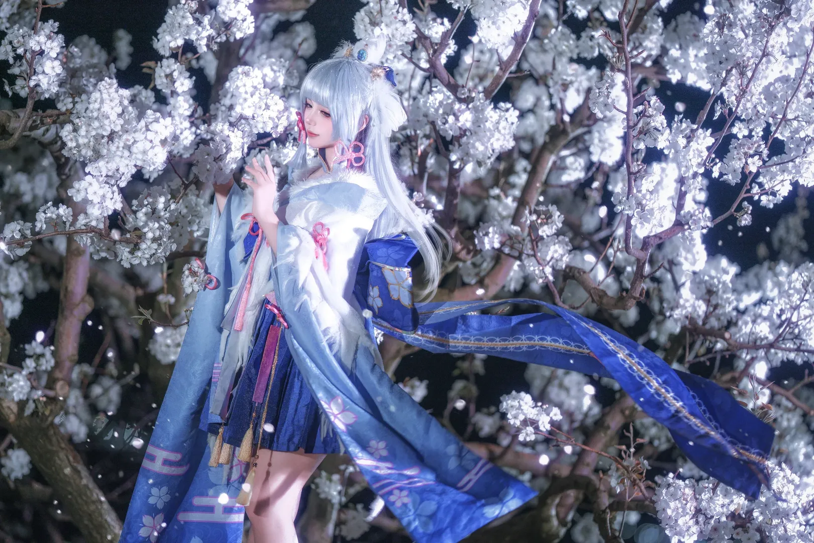 原神, 神里绫华cos, 二次元cos, 夜景摄影, 白丝cos - 第1张