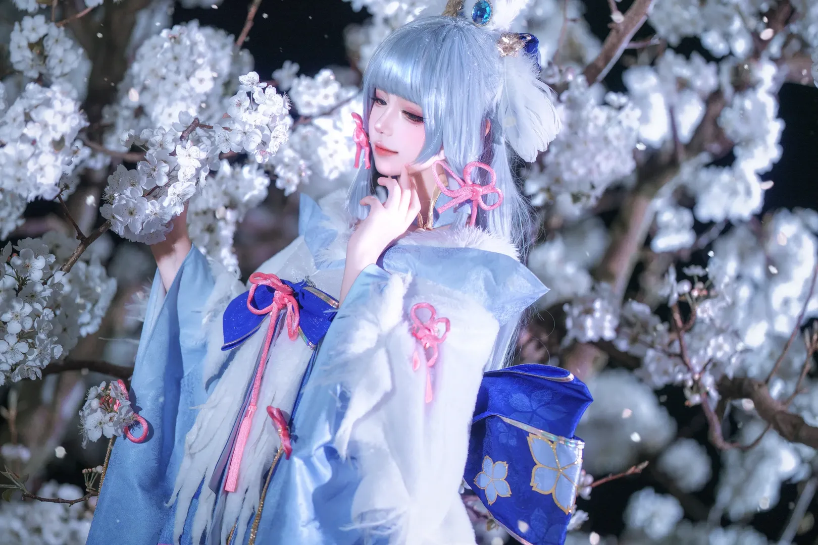 原神, 神里绫华cos, 二次元cos, 夜景摄影, 白丝cos - 第2张