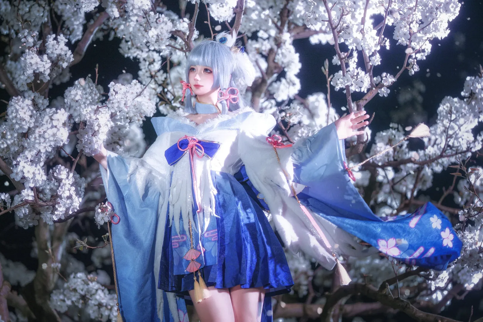 原神, 神裡綾華cos, 二次元cos, 夜景攝影, 白絲cos