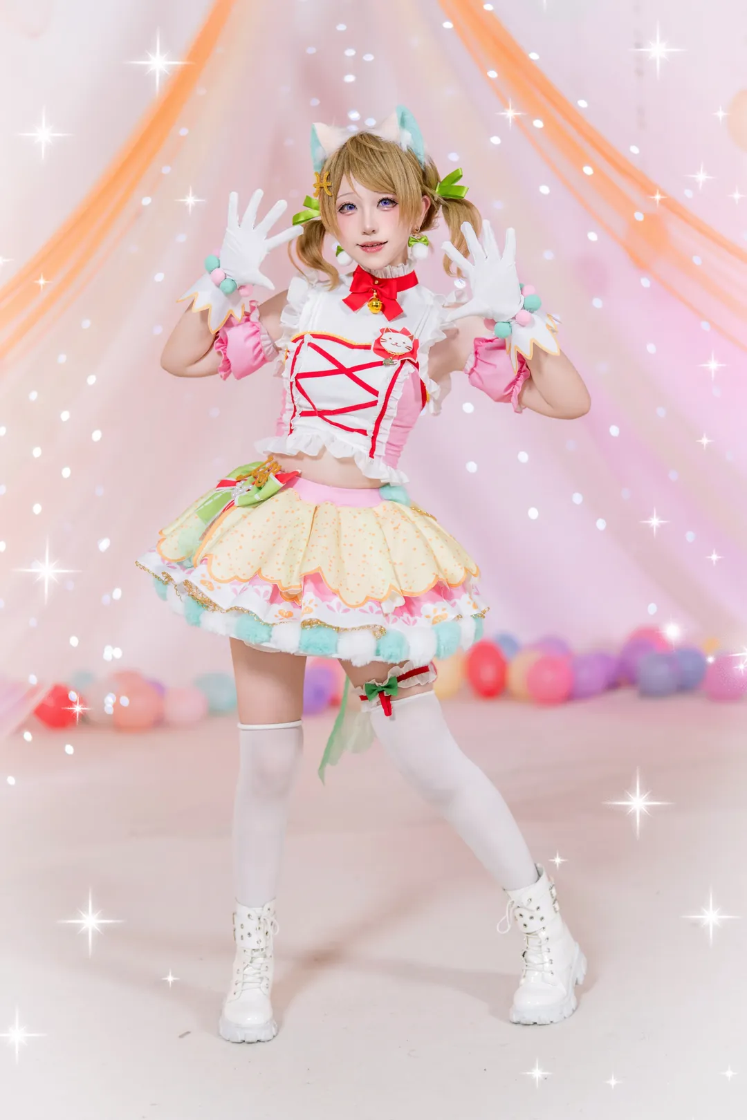 二次元摄影, 过膝袜穿搭, LoveLive!, 小泉花阳cos, 偶像风cosplay