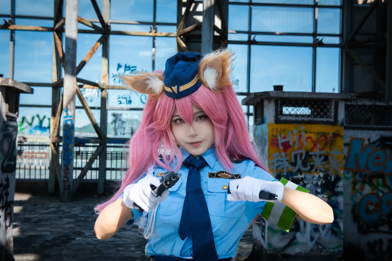 Fate/Grand Order, 重慶コスプレ, 玉藻の前 コスプレ, サイバー女性警察官, 廃墟撮影