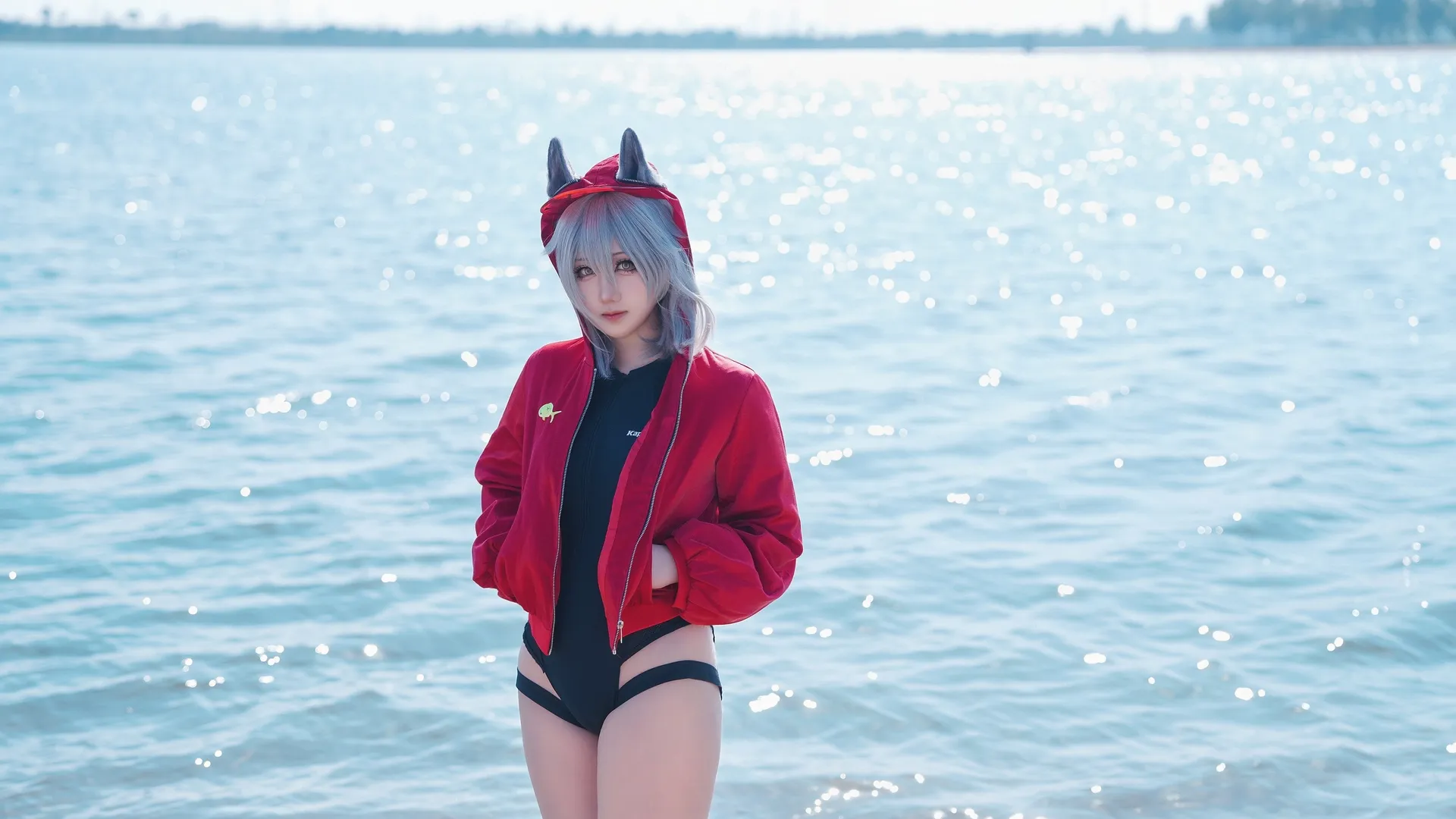 アークナイツ, コスプレ撮影, ロケーション撮影, レッド コスプレ, 立ち絵風