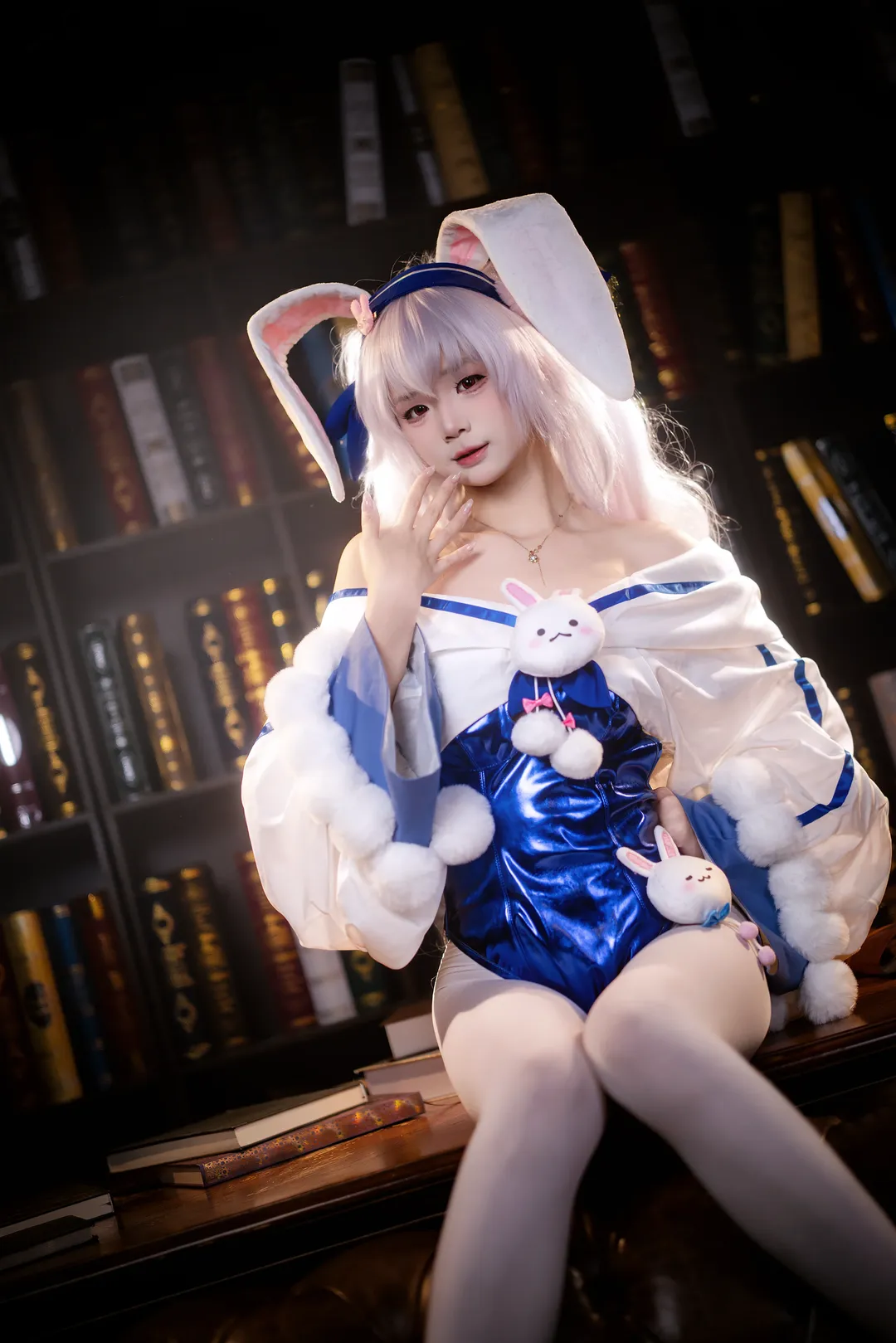 Azur Lane, Library photoshoot, ACG sweet girl, Laffey bunny cosplay, White pantyhose